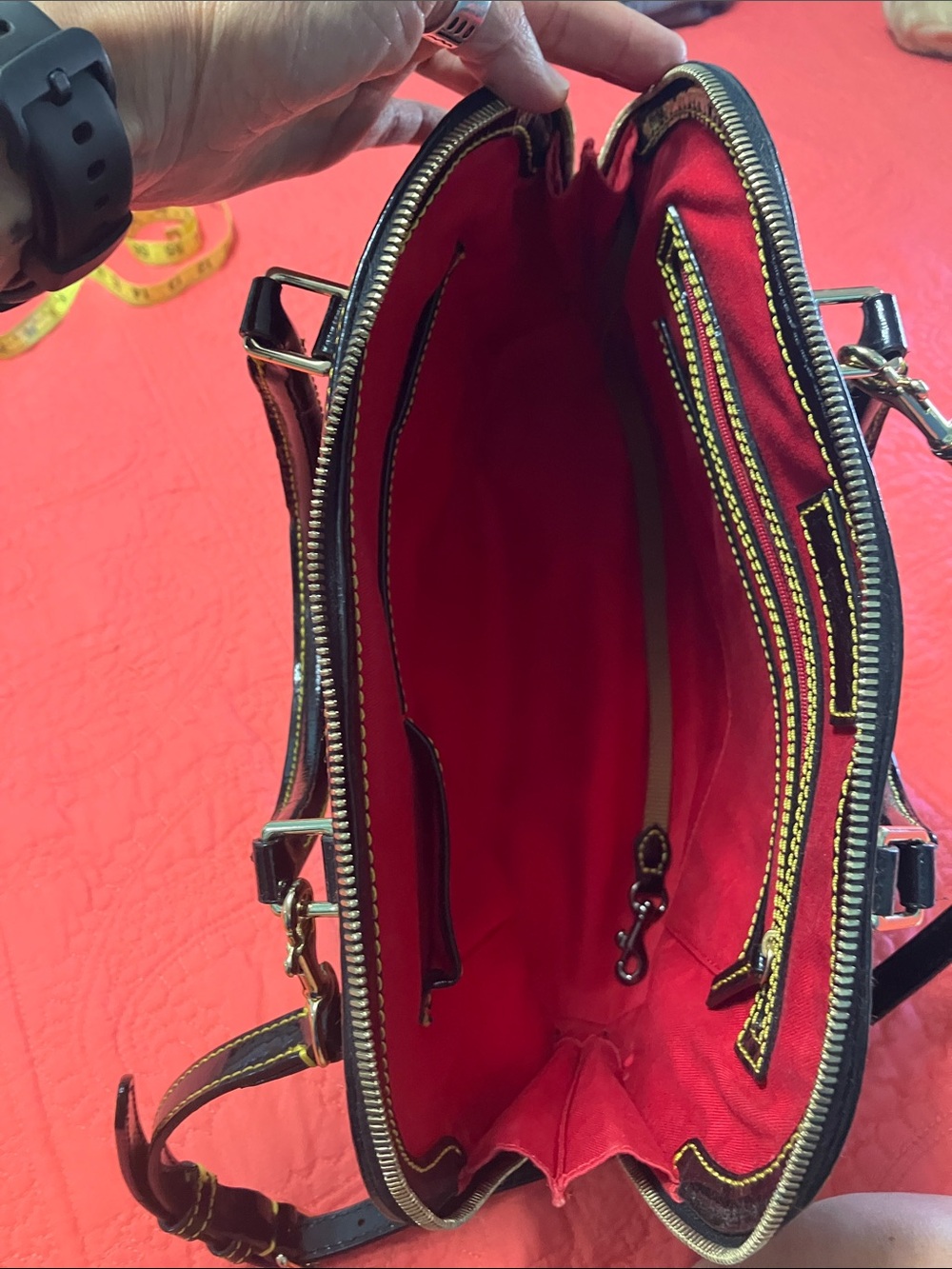 Dooney & Bourke Black Patent Satchel with Gold Hardware - Picture 2 of 6